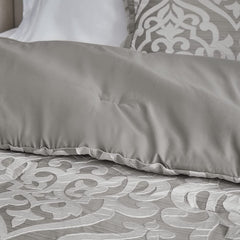 Tesla Cozy Comforter Set Jacquard Damask Medallion Design - All Season down Alternative Bedding, Shams, Bedskirt, Decorative Pillows, Queen, Silver 6 Piece bedroom