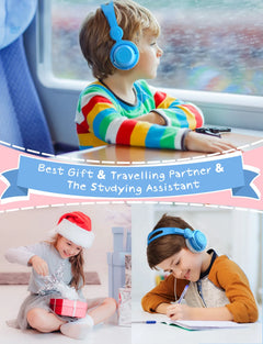 Kids Headphones for Girls Boys, Wired Headphones for Kids with Microphone, HD Sound Sharing Function, 85 Db Volume Limited Hearing Protection, Kids Headphones for School Travel, 2 Pcs