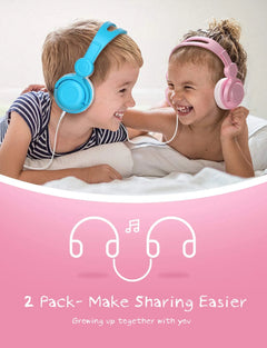 Kids Headphones for Girls Boys, Wired Headphones for Kids with Microphone, HD Sound Sharing Function, 85 Db Volume Limited Hearing Protection, Kids Headphones for School Travel, 2 Pcs