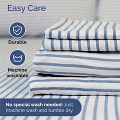 Cal King Size 4 Piece Sheet Set - Comfy Breathable & Cooling Sheets - Hotel Luxury Bed Sheets for Women & Men - Deep Pockets, Easy-Fit, Soft & Wrinkle Free Sheets - Blue Stripes Oeko-Tex Bed Sheet Set bedroom