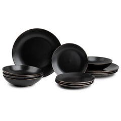 12-Piece Stoneware Dinnerware Set, Black Onyx Collection