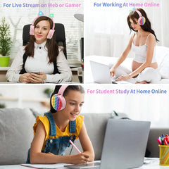 Cat Ear Headphones with Pop Fidget Toy, 5.0 Bluetooth Wireless Headphones for Kids, Noise Cancelling Headphones for Kids - Pink