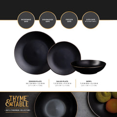 12-Piece Stoneware Dinnerware Set, Black Onyx Collection