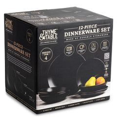 12-Piece Stoneware Dinnerware Set, Black Onyx Collection