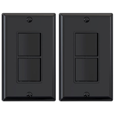 Decorator Double Rocker Light Switch, Two Single Pole Electrical Paddle Switch, 15A, 125V, In-Wall On/Off Switch, Self-Grounding, Wall Plate Is Included, UL Listed (2 Pack, Glossy Black)