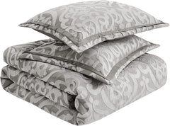 Tesla Cozy Comforter Set Jacquard Damask Medallion Design - All Season down Alternative Bedding, Shams, Bedskirt, Decorative Pillows, Queen, Silver 6 Piece bedroom