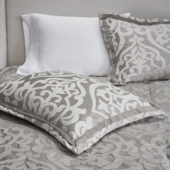 Tesla Cozy Comforter Set Jacquard Damask Medallion Design - All Season down Alternative Bedding, Shams, Bedskirt, Decorative Pillows, Queen, Silver 6 Piece bedroom