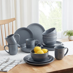 Chiara 16-Piece Stoneware Gray Dinnerware Set