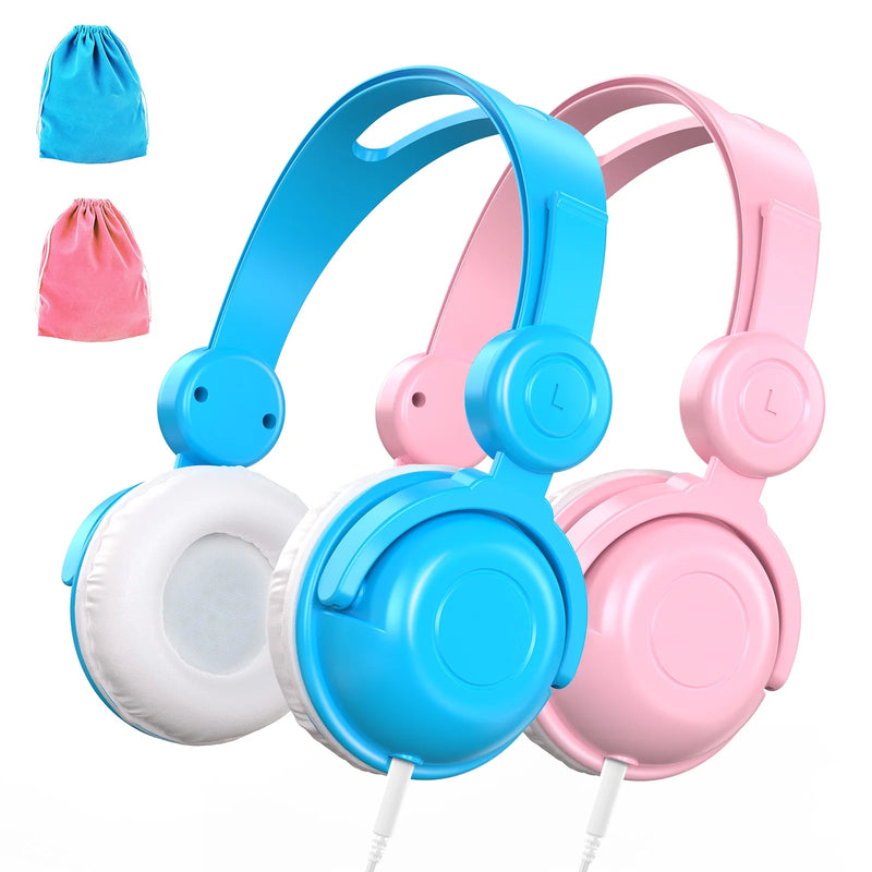 Kids Headphones for Girls Boys, Wired Headphones for Kids with Microphone, HD Sound Sharing Function, 85 Db Volume Limited Hearing Protection, Kids Headphones for School Travel, 2 Pcs