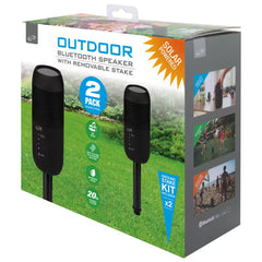 Indoor Outdoor IPX6 Waterproof Bluetooth Wireless Speakers with Removable Stakes in Black (Set of 2)