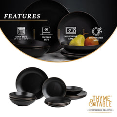 12-Piece Stoneware Dinnerware Set, Black Onyx Collection