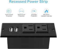 Recessed Power Strip, Black Desktop Power Grommet Socket with Furniture, 2 AC Outlets & 2 USB Ports for Conference Desk,Kitchen,Office,Home,Hotel (9.85 Ft)