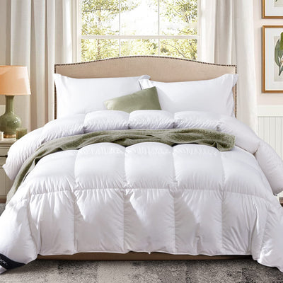 King Size down Comforter - All Season Duvet Insert with Medium Warmth, Soft and Noiseless Cover,8 Corner Tabs, and Machine Washable - White bedroom